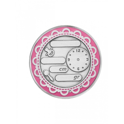 Серебряная монета "С РОЖДЕНИЕМ".(розовая эмаль) арт. 925-5-1201СВ00001