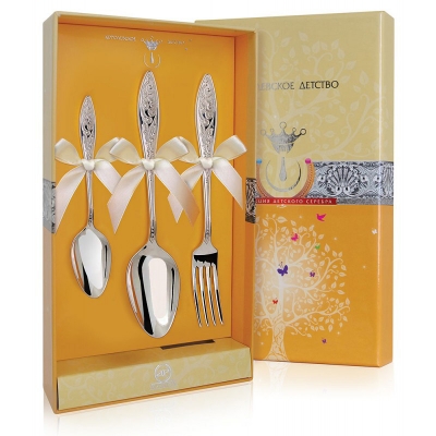 Десертный набор из трех серебряных приборов «МОРОЗКО». арт. 925-5-318НБ02801