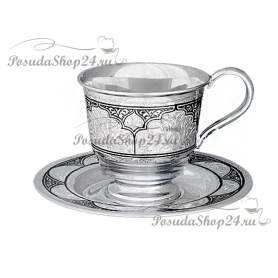 Серебряная чайная пара  «Собор» (чашка + блюдце). арт. 875-2-0901