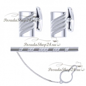 Серебряные запонки с зажимом для галстука. арт. 925-2-140006/130085