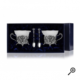 Серебряный чайный набор "ГЕРБ РОССИИ" на 2 персоны. арт. 925-5-836НБ03806 
