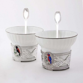 Чайный серебряный набор «Сизоворонка". арт. 925-5-936ЧШ03007