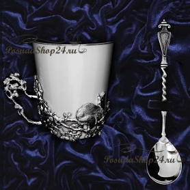 Серебряная чашечка "КУНИЦА" с ложкой. арт. 925-5-537ЧШ03006