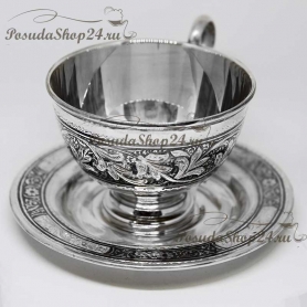 Серебряная чашка с блюдцем. Серебро 875 пробы. 875-2-0912
