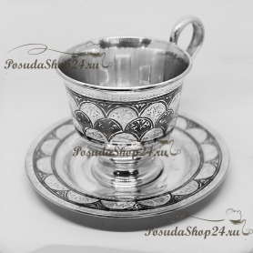 Серебряная кофейная пара  «КОЛОС» (чашка + блюдце).  арт. 875-2-0901