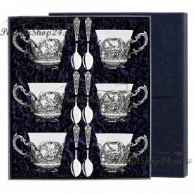 Серебряный чайный набор «КОРОЛЕВСКАЯ ОХОТА». арт. 925-5-866ЧШ03806(н6)