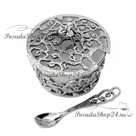 Серебряная солонка «Листопад» с ложкой. арт. 925-5-597СЛ00006
